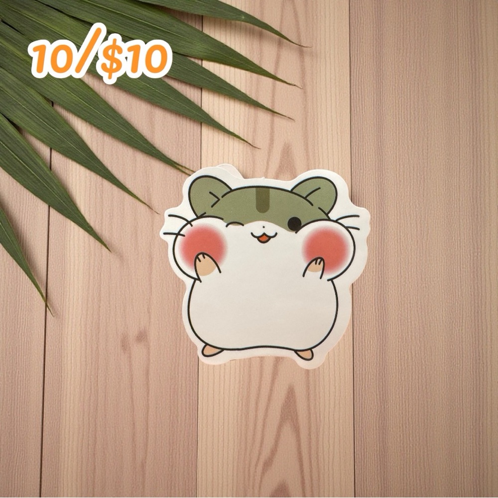 Blushing Hamster in Green Hat Vinyl Sticker – 2” Glossy – Cute Animal Aesthetic